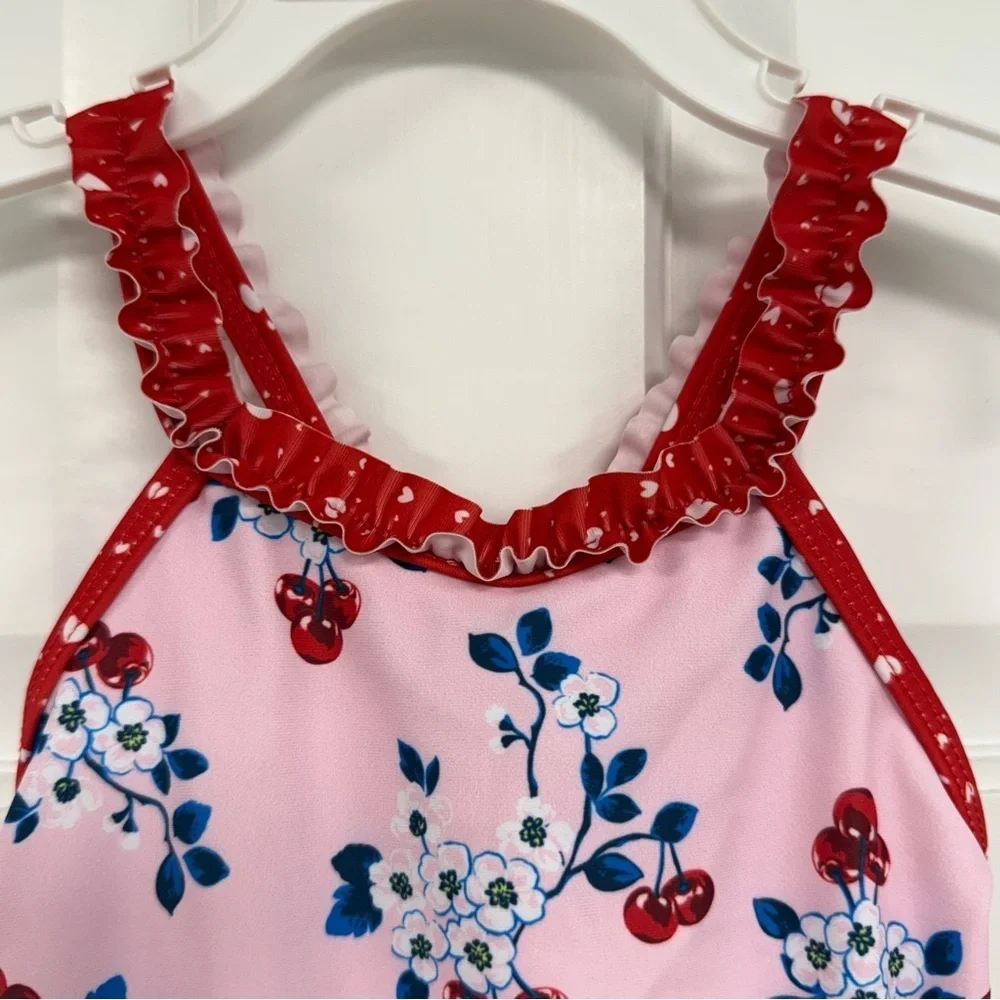 NWT Nicole Miller 1 Piece Swimsuit Toddler Girls 18m Pink Cherry Blossom *read